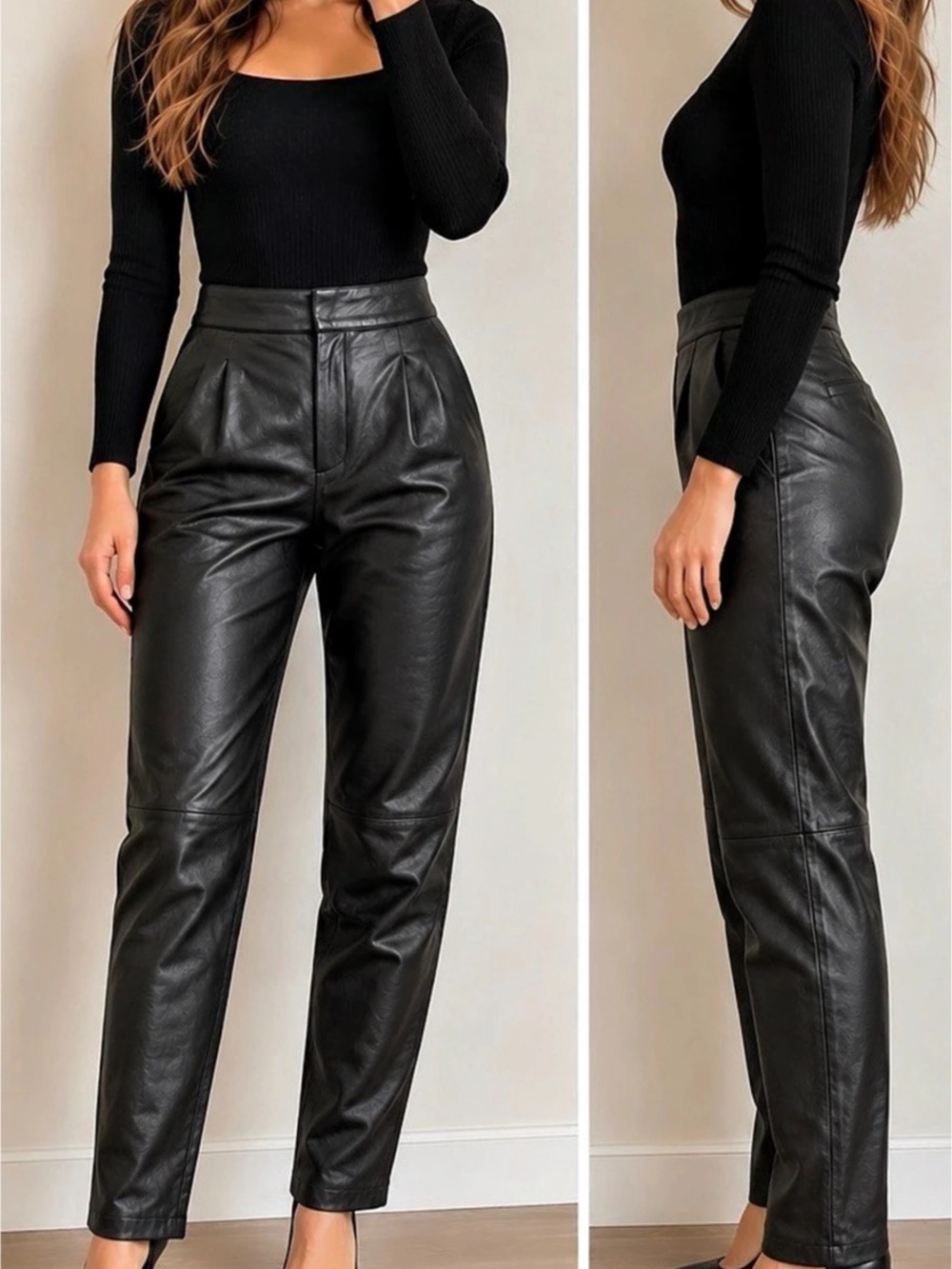 NWT Laura Leigh Ltd Black Genuine Leather Pants 8 High Rise Straight Leg